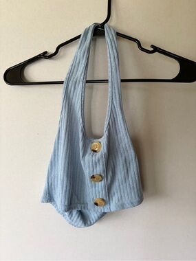 ROMWE Light Blue Ribbed Halter Crop Top